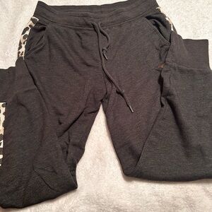 PINK Victoria's Secret Black Joggers with Leopard Accents